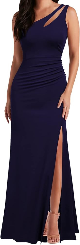 WOOSEA Women's One Shoulder Sleeveless Split Bodycon Mermaid Evening Cocktail Long Dress | Amazon (US)