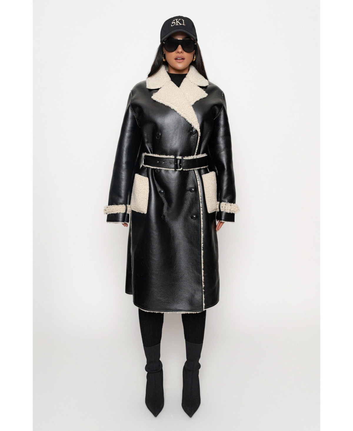 Jluxlabel Women's Sherpa And Faux Leather Coat - Black/ivory | Macy's