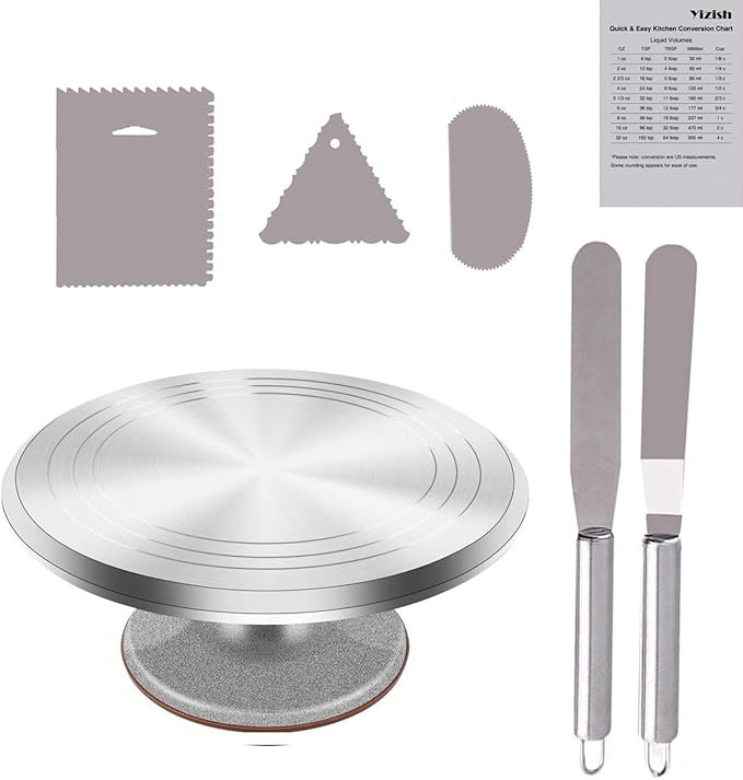 Yizish Cake Stand Aluminum Alloy, 12 Inch Rotating Cake turntable with Stainless Steel Icing Spat... | Amazon (UK)