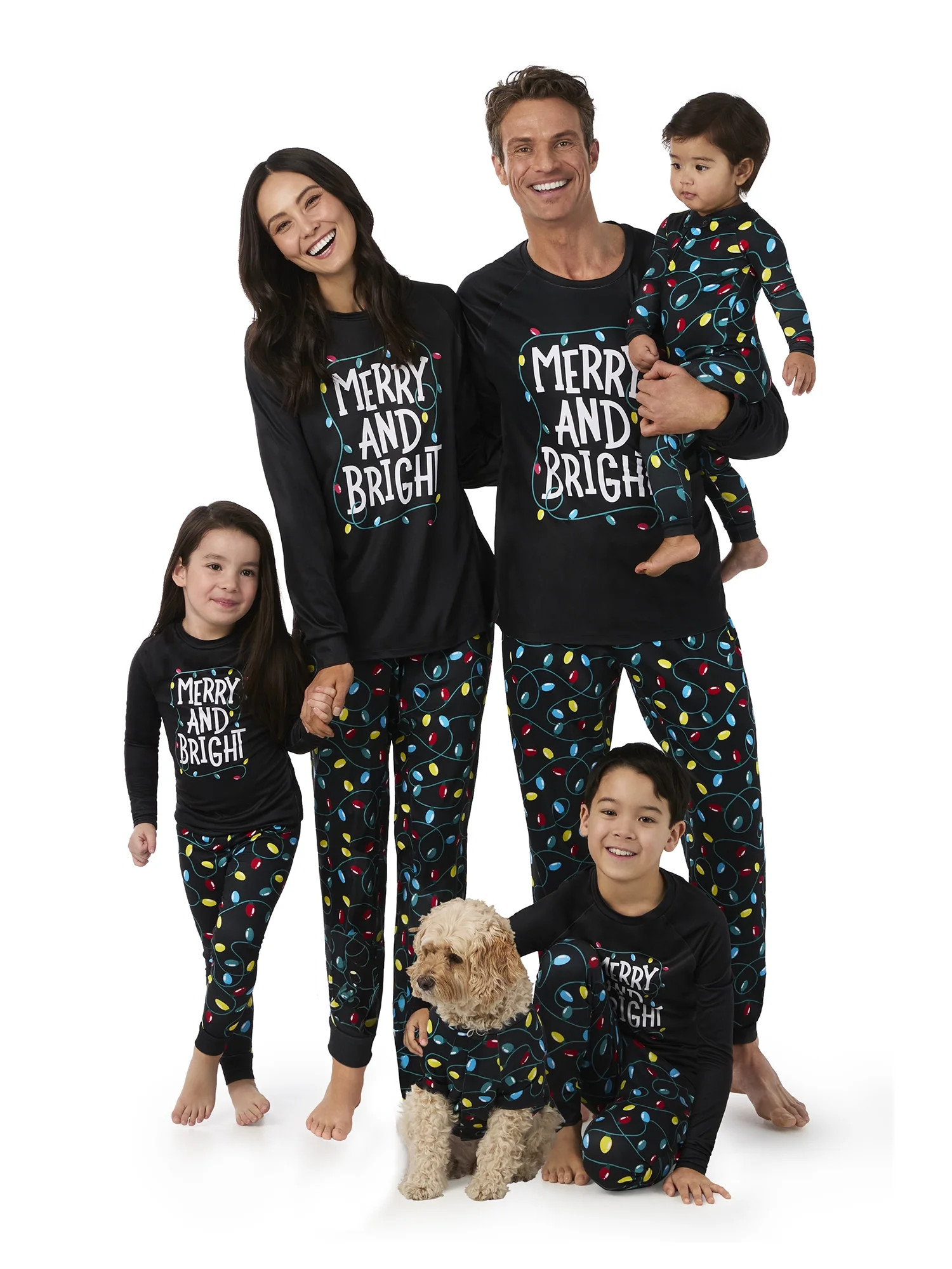 Holiday Time Men's Matching Family Pajamas Merry and Bright Top and Pants Set, 2-Piece, Sizes S-3... | Walmart (US)