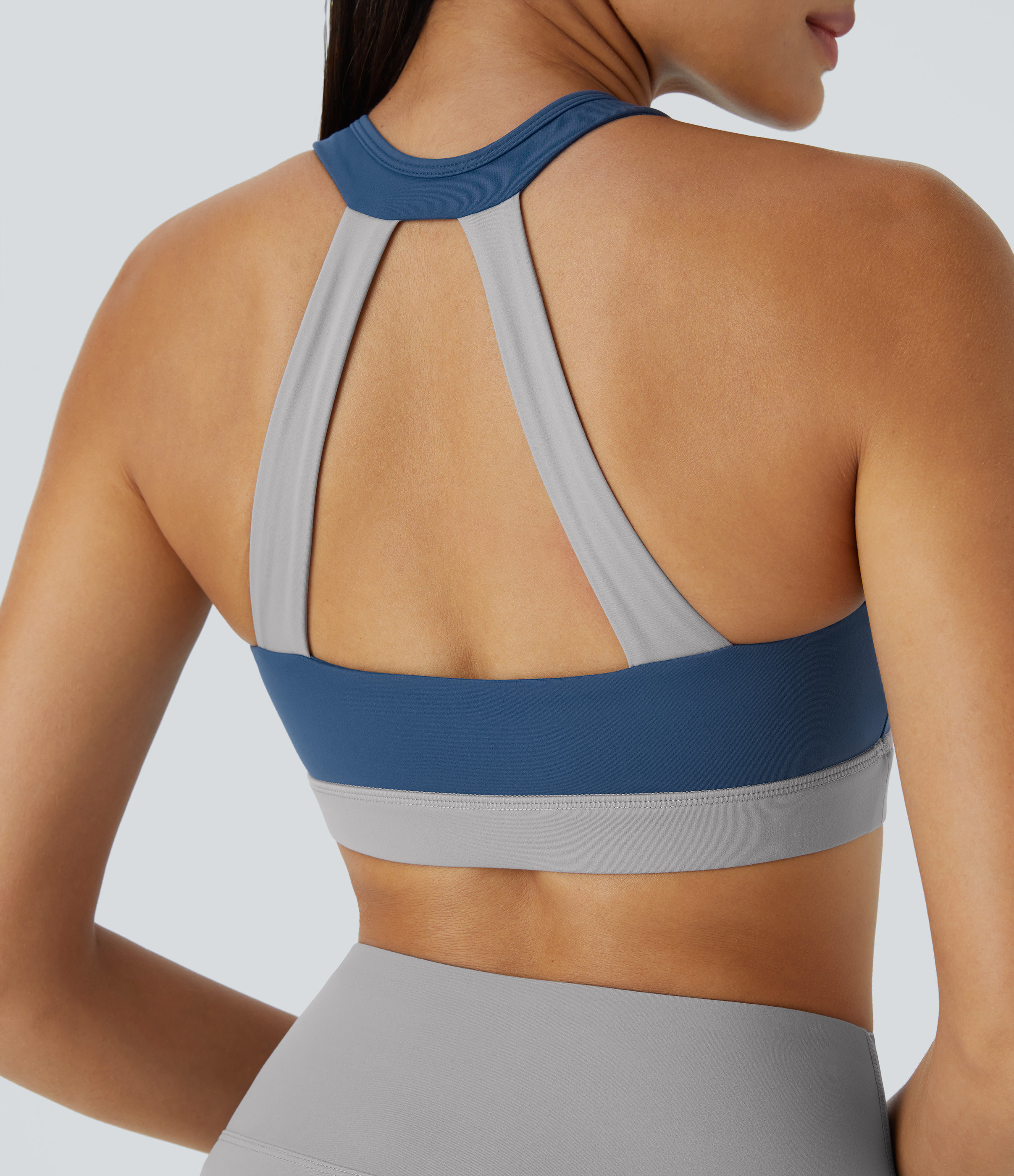 Halara SoftlyZero™ Plush Low Support Ruched Color Block Yoga Sports Bra - Dark Turquoise - XS push up bra strapless bra backless bra | HALARA