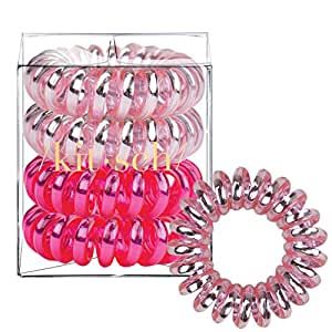 Kitsch Spiral Hair Ties, Coil Hair Ties, Phone Cord Hair Ties, Hair Coils - 4 Pcs, Metallic Pink ... | Amazon (US)