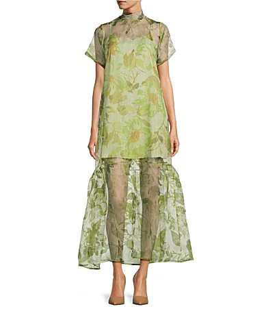 Sugarlips Ellery Floral Print Dime Mock Neck Short Sleeve Maxi Dress - L | Dillard's