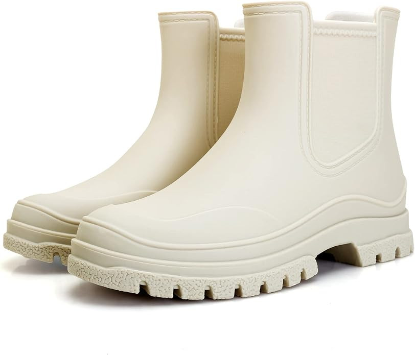Hsttgsr Women's Rain Boots, Comfortable Elastic Adult Ankle Booties, Fashion Mid Heel Chelsea Boo... | Amazon (US)