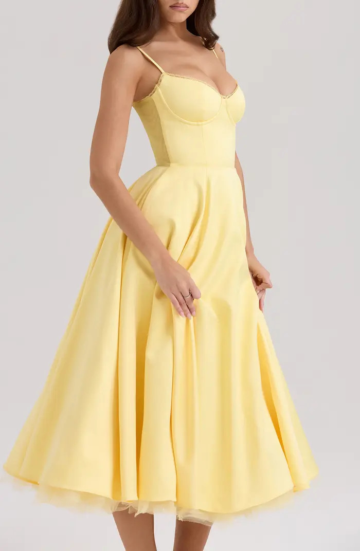 Mademoiselle Bustier Stretch Satin Midi Cocktail Dress | Nordstrom