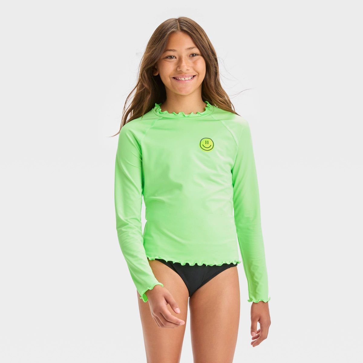 Girls' Smiley Face Rash Guard Swim Top - art class™ Green | Target