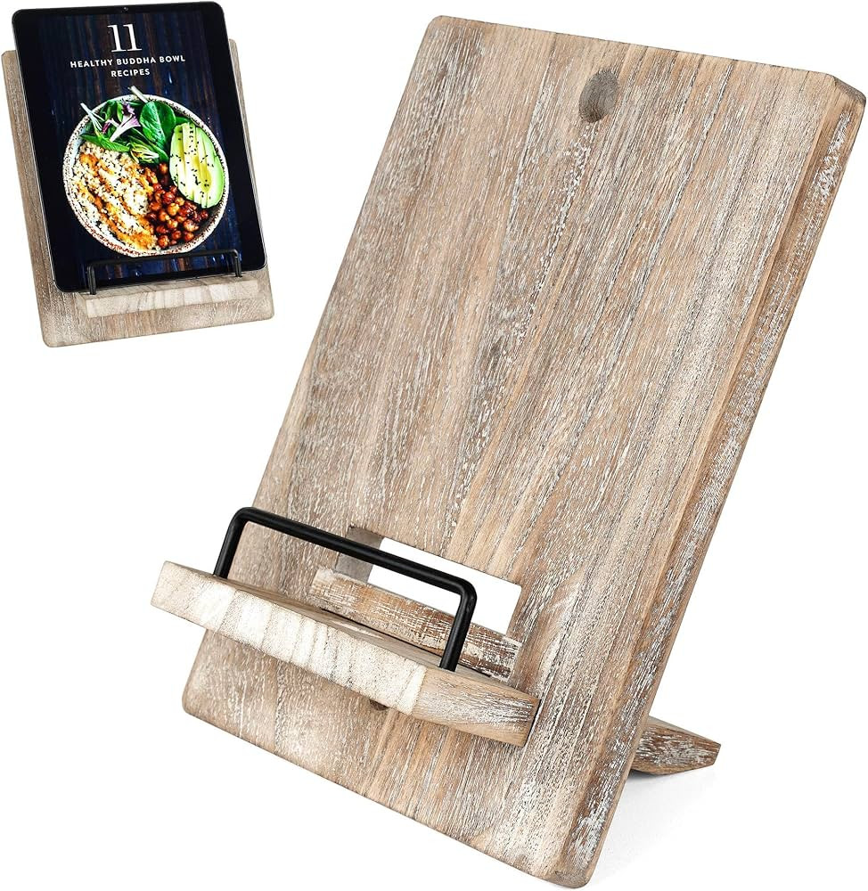 Wood Cookbook Stand Recipe Holder: Farmhouse Cookbook Holder for Kitchen Counter - Rustic Adjusta... | Amazon (US)