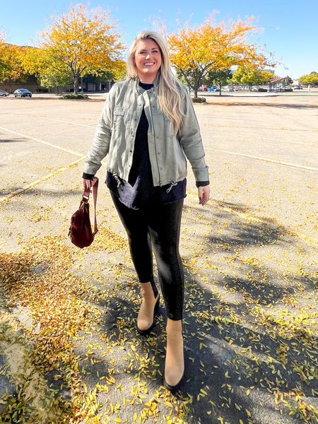 Leggings are a Spanx lookalike, for less! They run tts. Booties run tts + they are on major sale! Jacket is out of stock but I linked similar options. Long. Sleeve runs big, I do a large. 

#LTKstyletip #LTKsalealert #LTKSeasonal