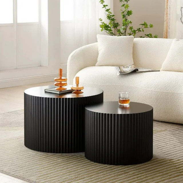 Nesting Coffee Table Set of 2, Matte Black Round Wooden Coffee Tables, Modern Luxury Side Tables ... | Walmart (US)