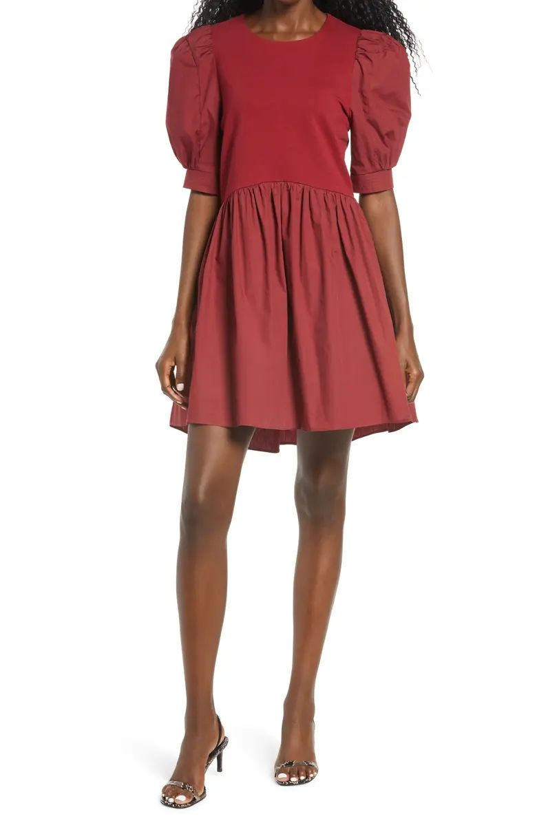 English Factory Mixed Media Puff Sleeve Dress | Nordstrom | Nordstrom