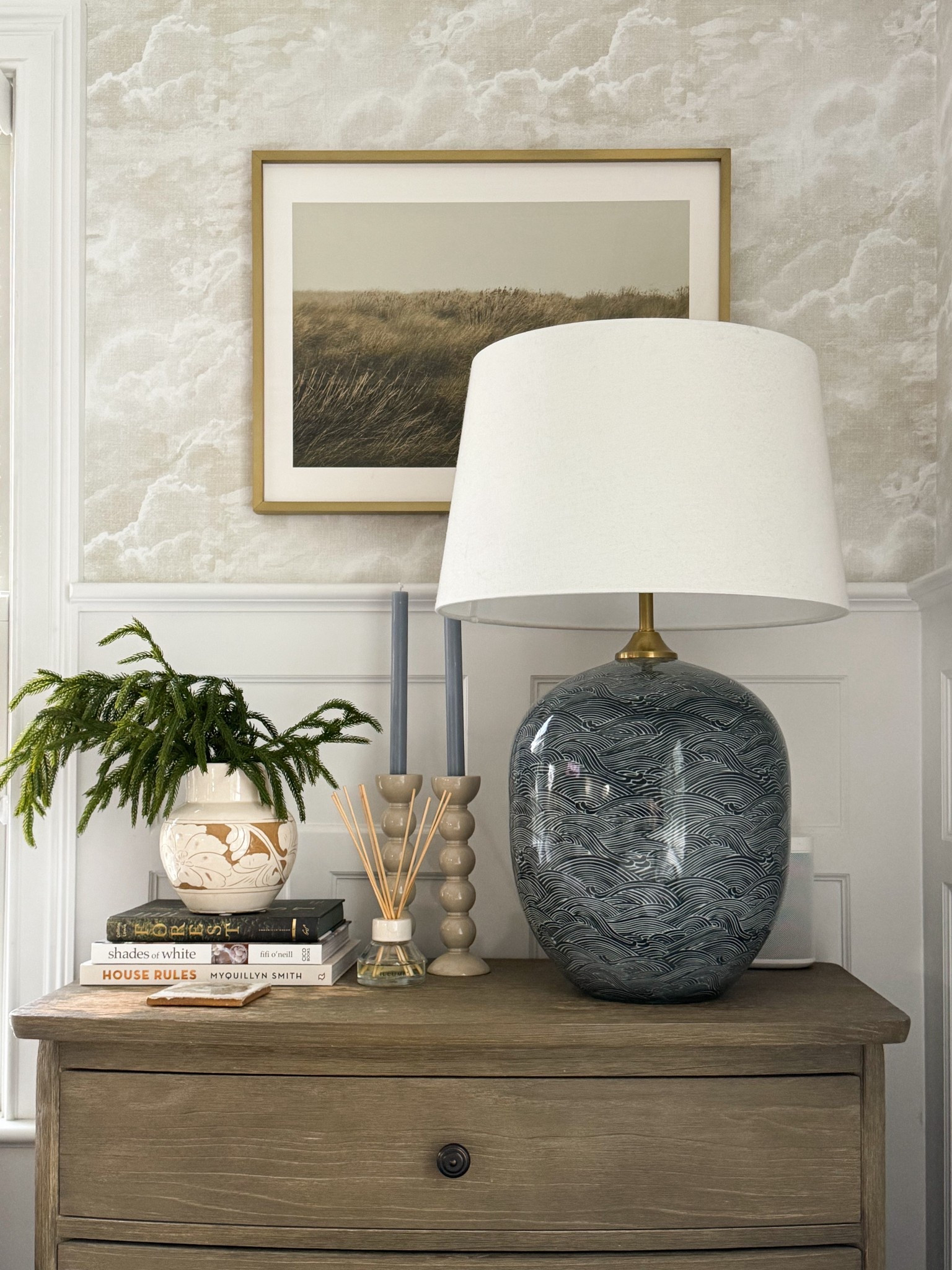 Cozy living room inspo. I love wallpaper — I really think it makes a room feel complete. Linking our cloudy paper along with everything else you see here. Lamp is on sale!!

#LTKHome #LTKHoliday #LTKSaleAlert