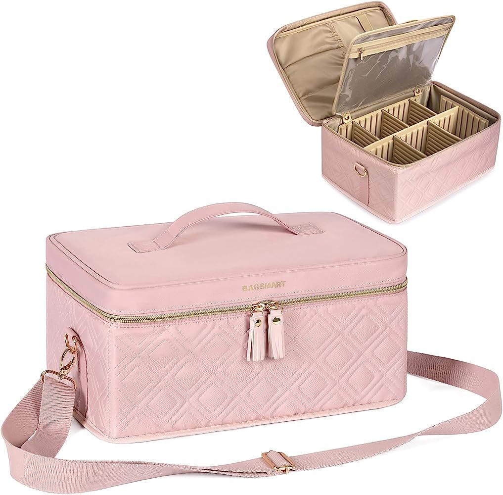 Large Makeup Bag,BAGSMART Double-Layer Makeup Case with Shoulder Strap Cosmetic Organizer Bag Tra... | Amazon (US)