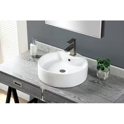 allen + roth White Vessel Round Bathroom Sink with Overflow Drain (18.11-in x 18.11-in) Lowes.com | Lowe's