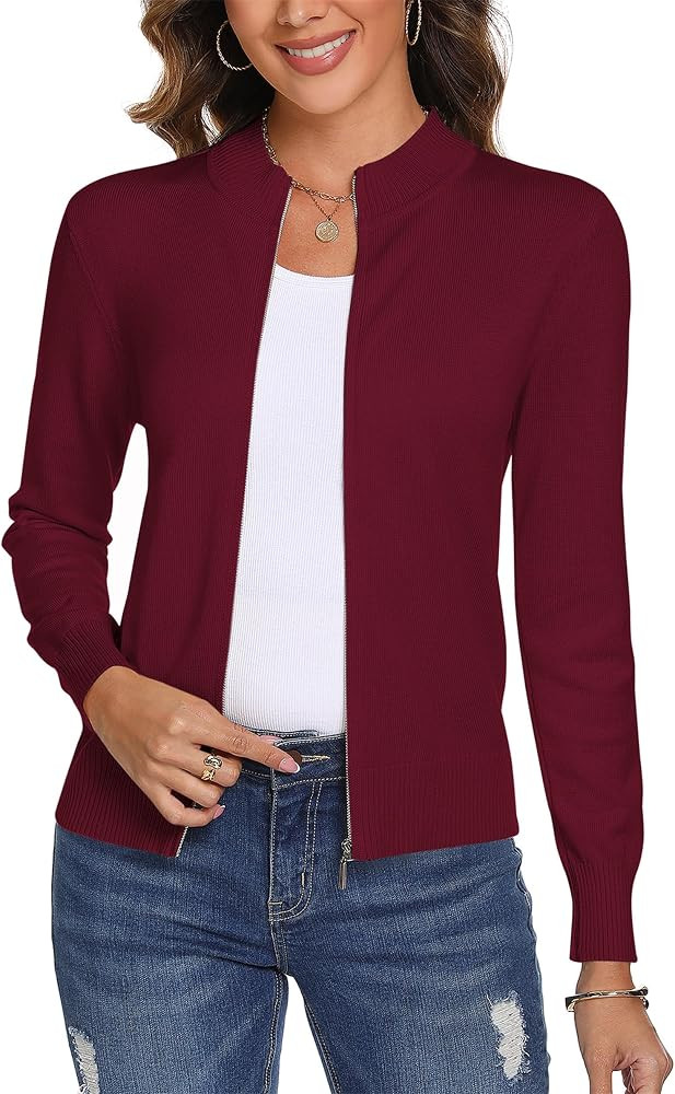 Totatuit Womens Long Sleeve Knitted Zip Up Cardigans Sweaters | Amazon (US)