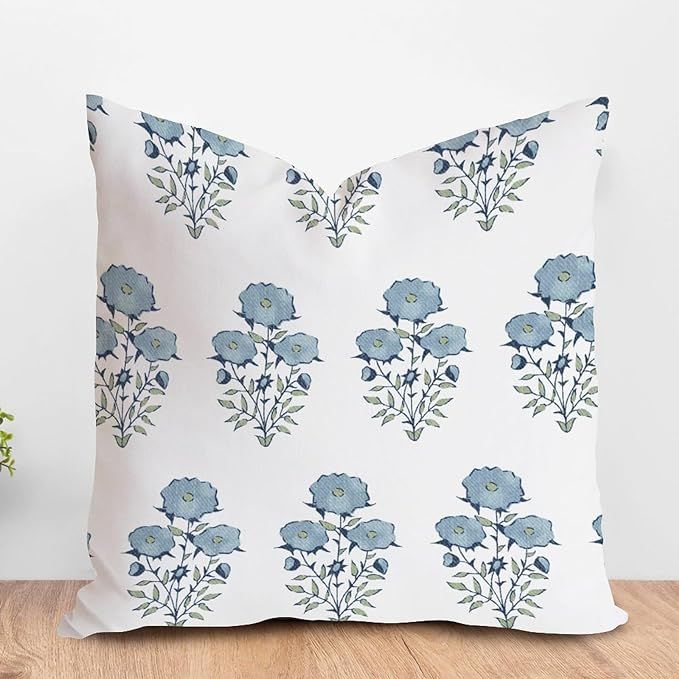 Blue Mughal Flower in Monsoon Farmhouse Cushion Cover Chinoiserie Blue Floral Cushion Covers Chin... | Amazon (US)