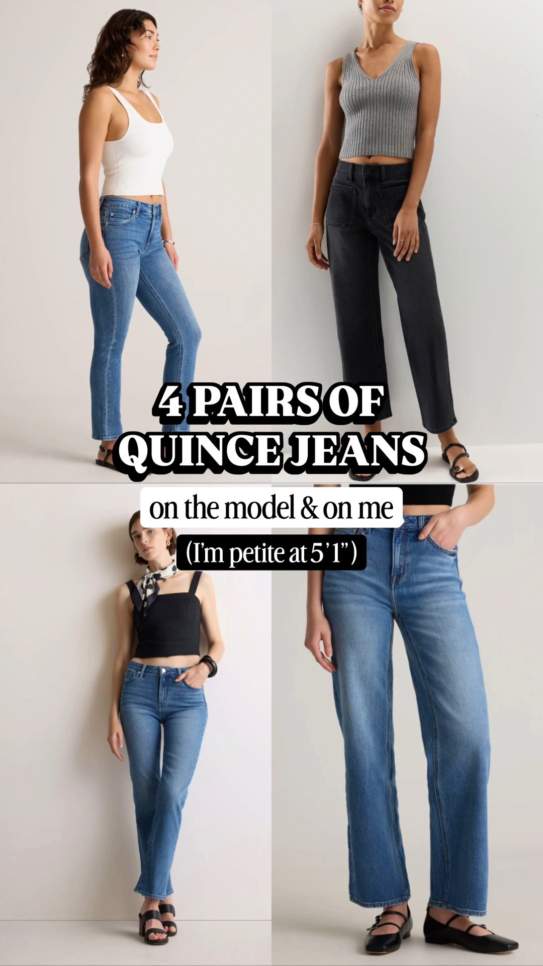 Quince denim try on:

1. Luna Stretch Slim Straight Jeans—wearing size 24 in the 26” inseam and they’re such a cute option for a cross between a straight and skinny jean!

 2. Bella Stretch Patch Pocket Wide Leg Jeans—wearing size 24 inseam the 26” inseam and LOVE how they fit

3. Bella Stretch Straight Jeans—wearing size 24 in the 26” inseam and love the fit and how comfy they are! 

4.,Bella Stretch Relaxed Straight Jeans—wearing size 24 in the 26” inseam 

Check out the blog post titled, “Affordable Denim Review: Quince Jeans Try-On, Sizing, and Favorite Styles” on Marissawearsanoutfit.com for all the written details, frequently asked questions,  and fit!  


 #petitejeans #quincejeans #quincedenim #petitestyle 




#LTKPetite #LTKFindsUnder50 #LTKHoliday