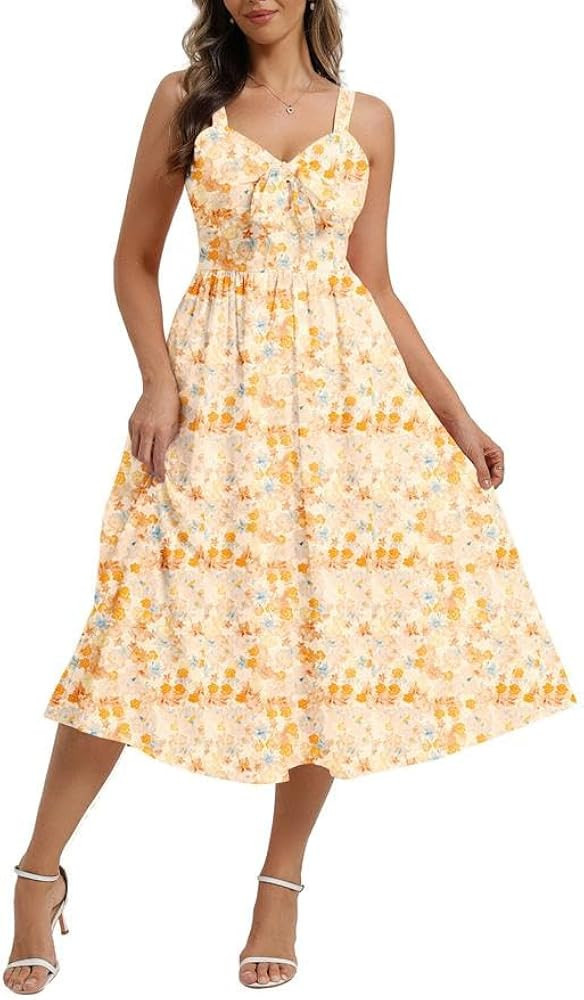 Belle Poque Floral Sleeveless Maxi Dress for Women UK Front A-Line Flowy Sundress Summer Beach Ca... | Amazon (UK)