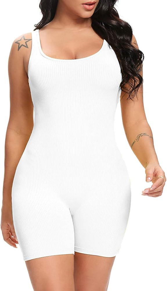 Fanuerg Womens Summer Sexy Ribbed Sleeveless Bodycon Rompers Shorts Jumpsuits | Amazon (US)