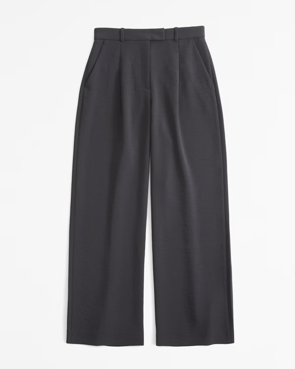 Women's Curve Love A&F Harper Tailored Premium Crepe Ultra-Wide Leg Pant | Women's New Arrivals |... | Abercrombie & Fitch (US)