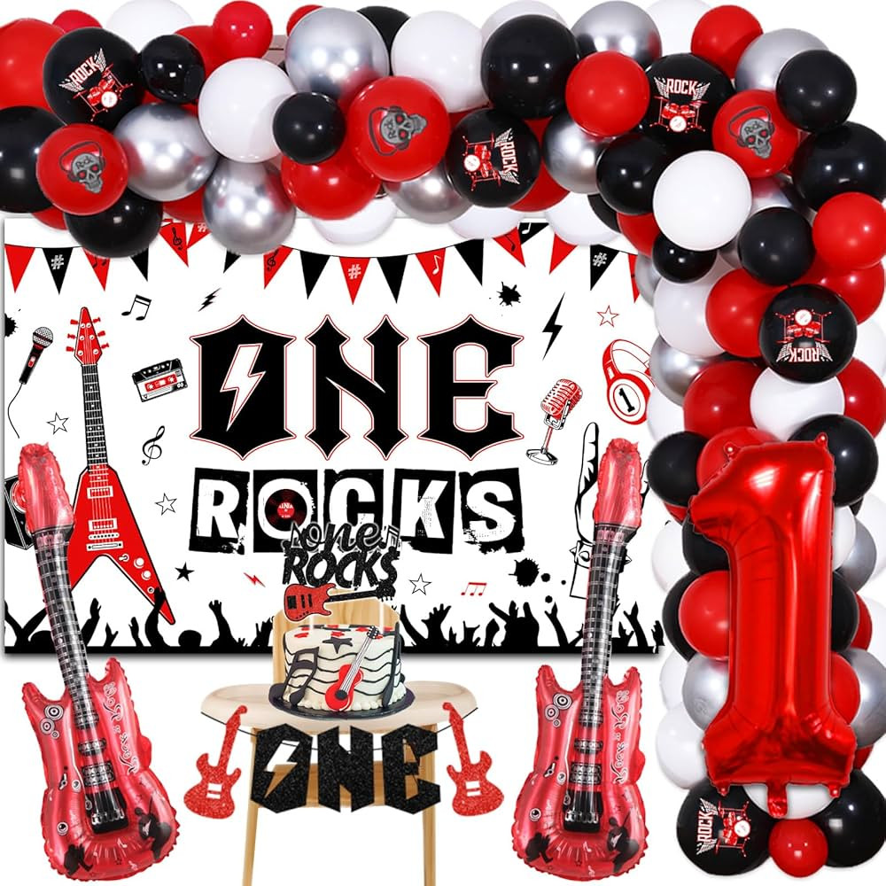 One Rocks 1st Birthday Decorations, Rock and Roll First Birthday Party Supplies, Born To Rock Bal... | Amazon (US)