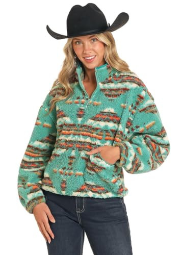 Rock & Roll Denim and Women's Aztec Sherpa Pullover Teal XXL | Amazon (US)