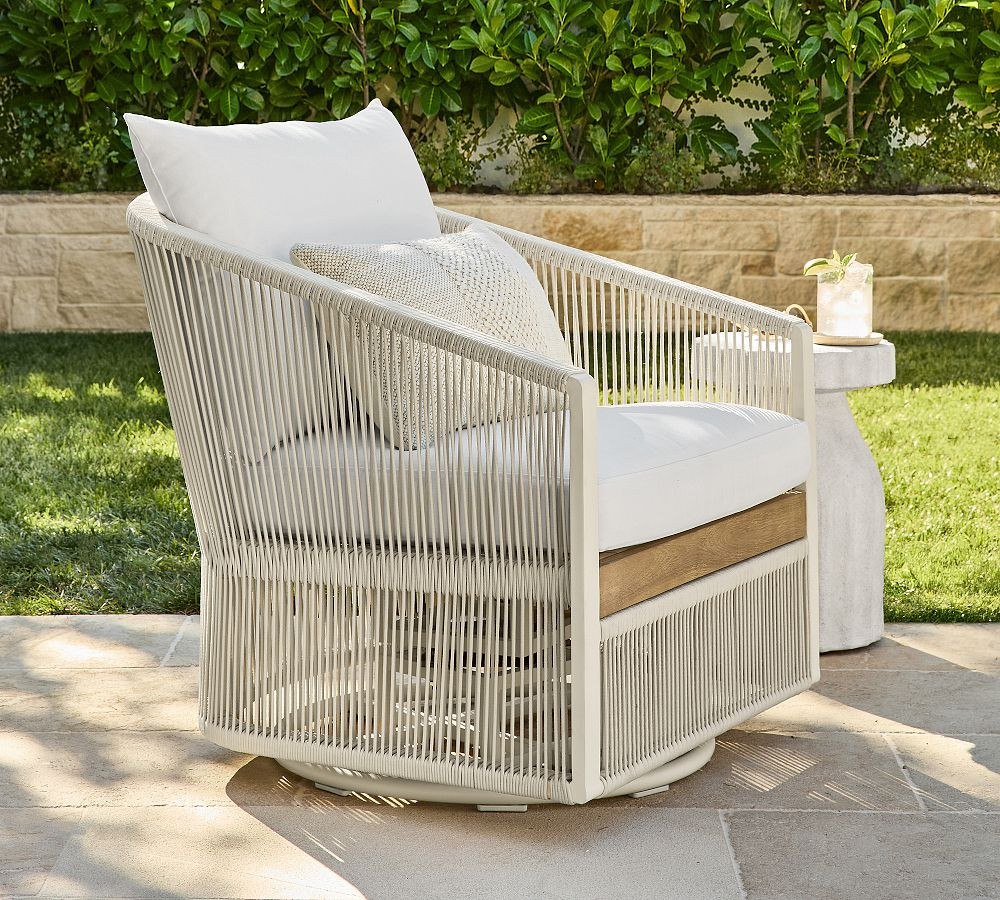 Lakewood Rope Swivel Outdoor Lounge Chair | Pottery Barn (US)