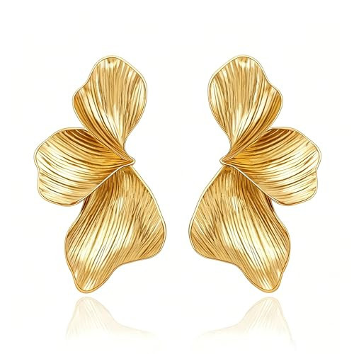 Chunky Gold Statement Flower Earrings for Women Trendy Big Dangle Leaf Earrings Summer Vacation Bohemian Earrings | Amazon (US)