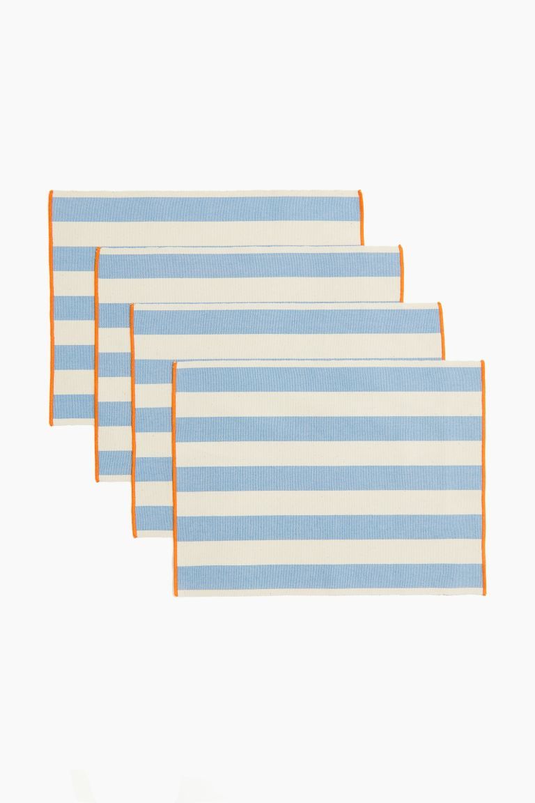 4-pack Striped Placemats - Light blue/white - Home All | H&M US | H&M (US + CA)