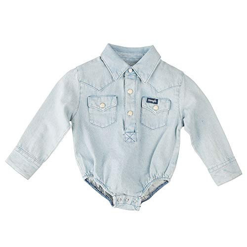 Wrangler Baby Boys Western Long Sleeve Denim Bodysuit, Faded Blue, 0-3 Months | Amazon (US)