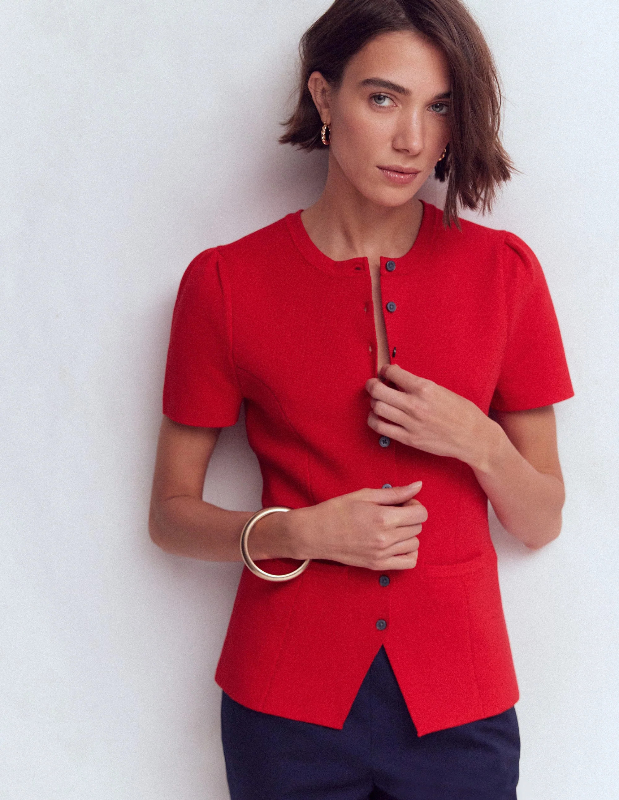 Short Sleeve Knitted Jacket-Red | Boden (US)