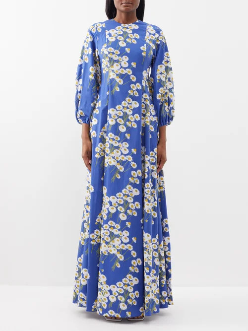 Bernadette - Maddie Chamomile-print Cotton-blend Maxi Dress - Womens - Blue White | Matches (US)