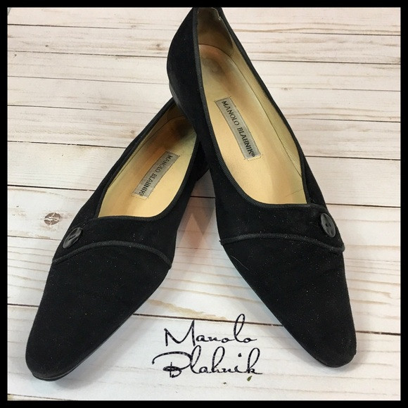 Manolo Blahnik Black Suede Button Flats Size 8.5 | Poshmark