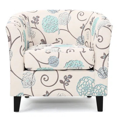 Club Chair - Relaxing Tub Design. White And Blue Fabric Upholstery, Birch Legs. 29"w X 30.95"d 29.03"h. Assembly Required For Home Charming Cozy Exper | Wayfair North America