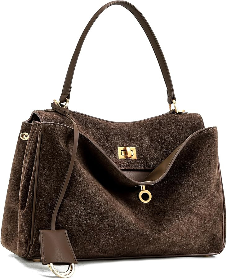 Genuine Leather Purse for Women: Suede Leather Tote Bag - Fashion Ladies Shoulder Handbag for Tra... | Amazon (US)