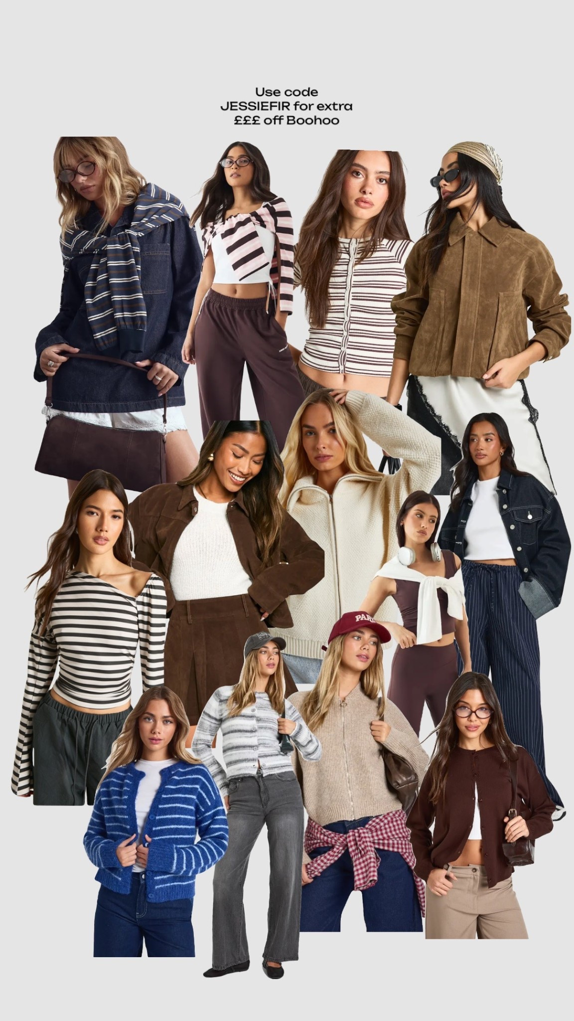 Use code JESSIEFIR for extra £££ off boohoo (discount works on sale items)

• striped knit cardigan brown activewear gym leggings crop top bra loungewear joggers zip cream knit cardigan faux suede jacket pleated mini skirt striped navy petite trousers smart casual chocolate brown bra camel beige cropped jacket grey knitted jumper crew neck striped off the shoulder asymmetric tshirt college outfits winter spring outfit travel airport outfit city break holiday •





#LTKuk #LTKtravel #LTKwinter