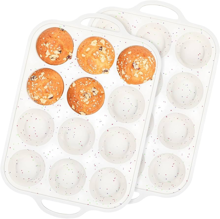 Silicone Cupcake Molds - 12-Cup Silicone Muffin Pan for Baking Non-stick Food Grade Muffin Tins G... | Amazon (US)
