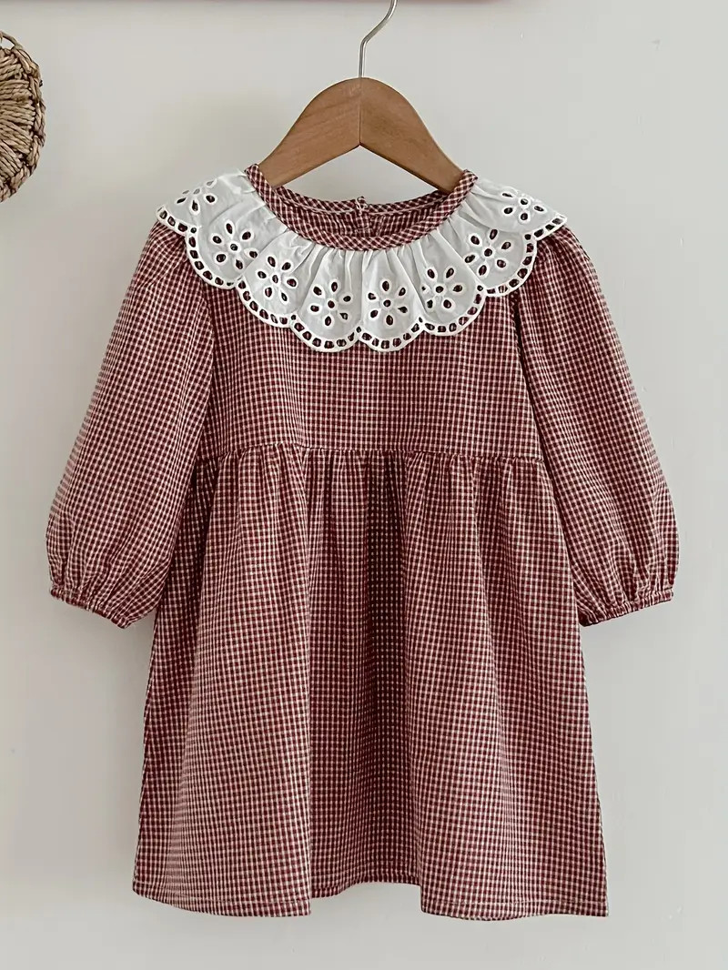 Sweet Plaid Lace Collar Long Sleeve Dress for Toddler Girls, Autumn Party Gift Comfy Kids Clothes | Temu Affiliate Program