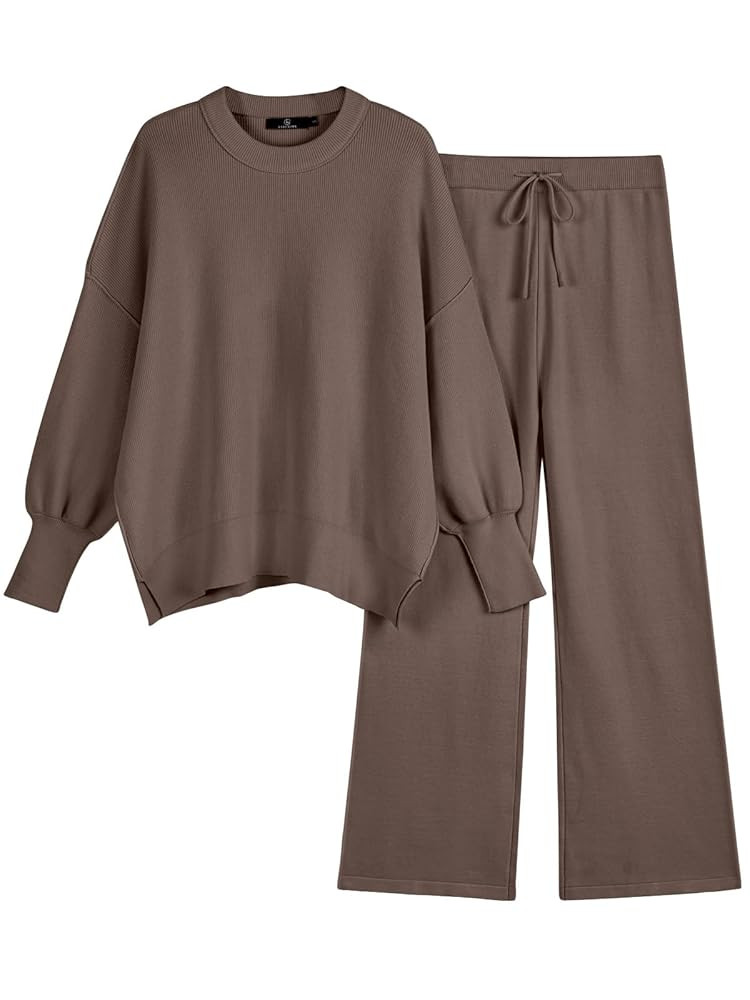 LILLUSORY Women 2 Piece Outfits Sweatsuit Oversized Knit Pullover Sweater Tops Wide Leg Pants Lou... | Amazon (US)