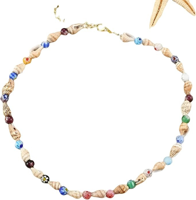 Elegant Gold-plated Seashell Necklace - Sea Shells Beads Choker Clavicle Chain Necklace for Women... | Amazon (US)