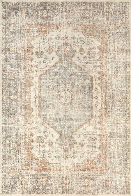 Light Grey Vintage Medallion Washable Area Rug | Rugs USA