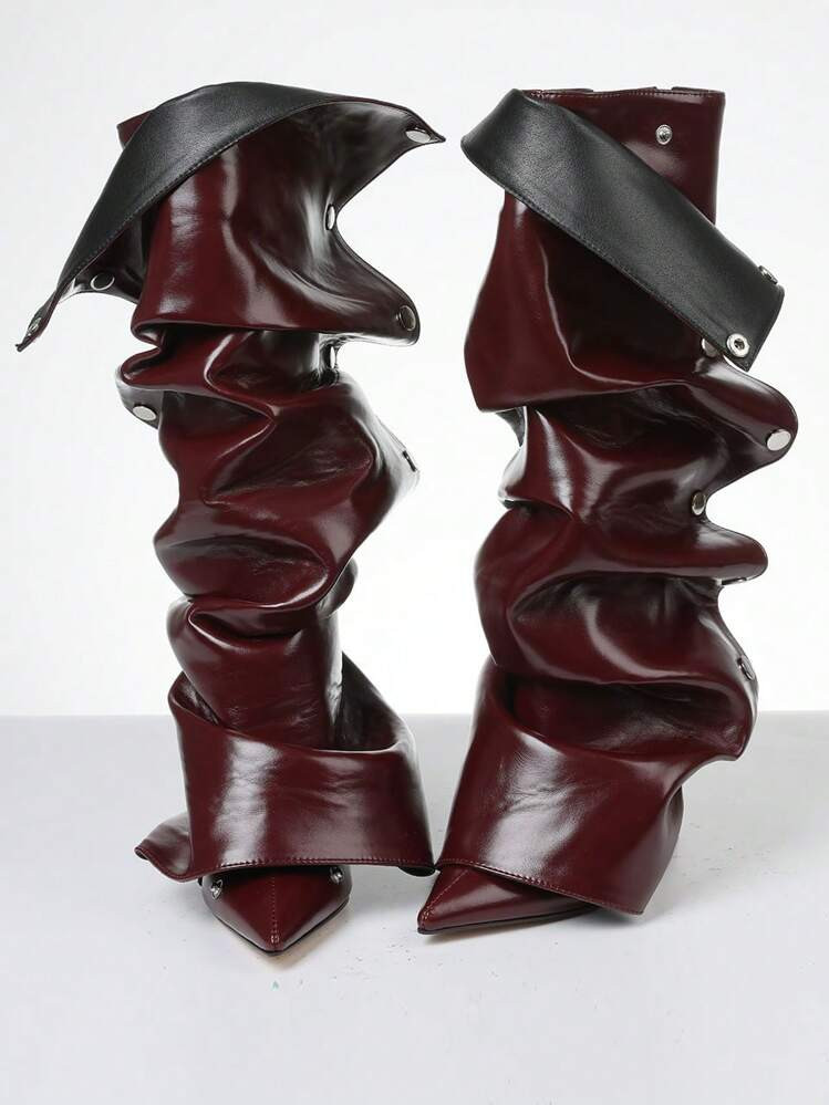 Trend Women's Pleated Knee High Boots Pointed Toe Stiletto High Heel Detachable Snap-Off Shoes Fo... | SHEIN