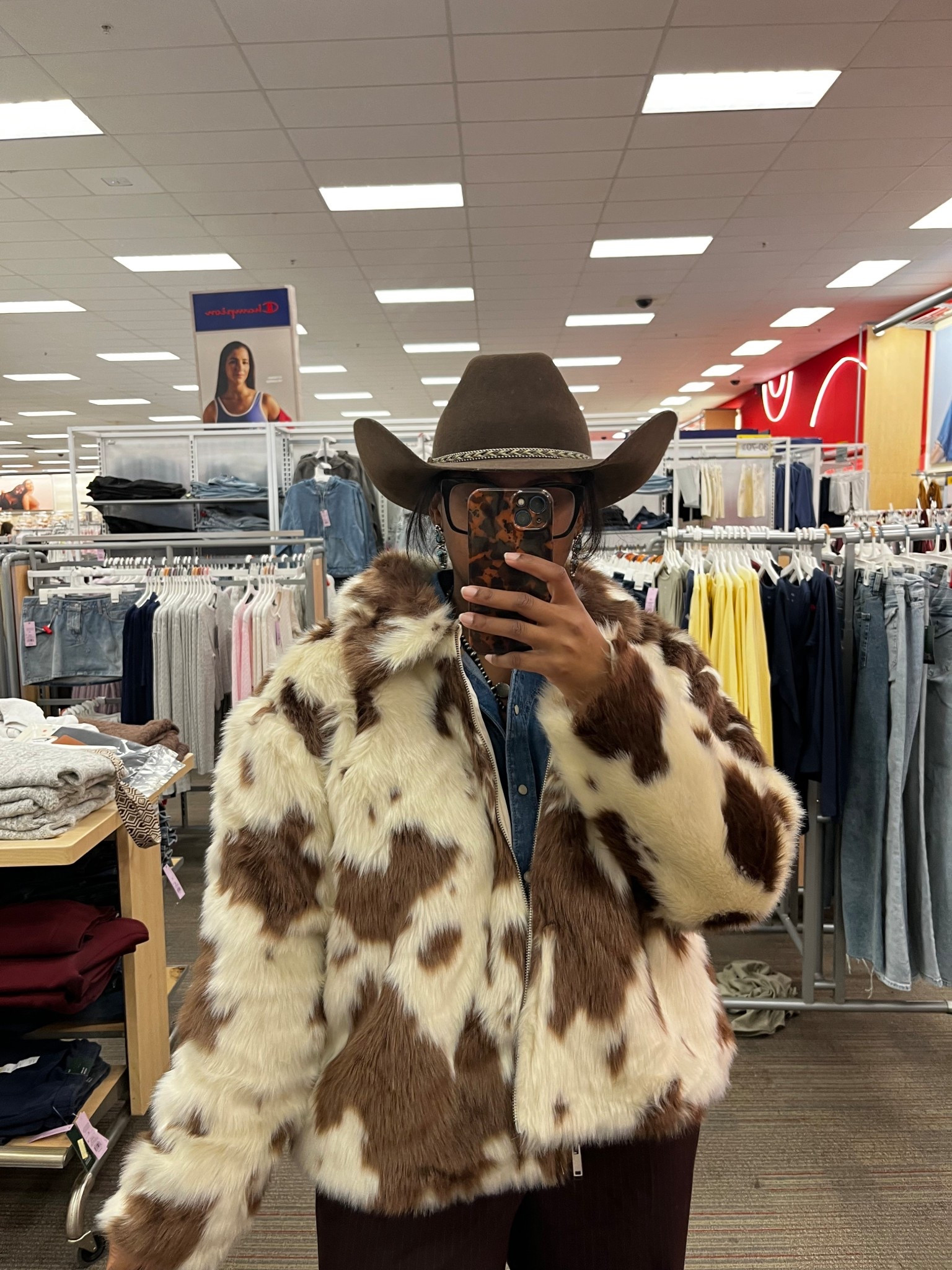 The viral cow print fur coat at Walmart! 🤠🤎  #westernfashion #target 

#LTKMidsize #LTKootd