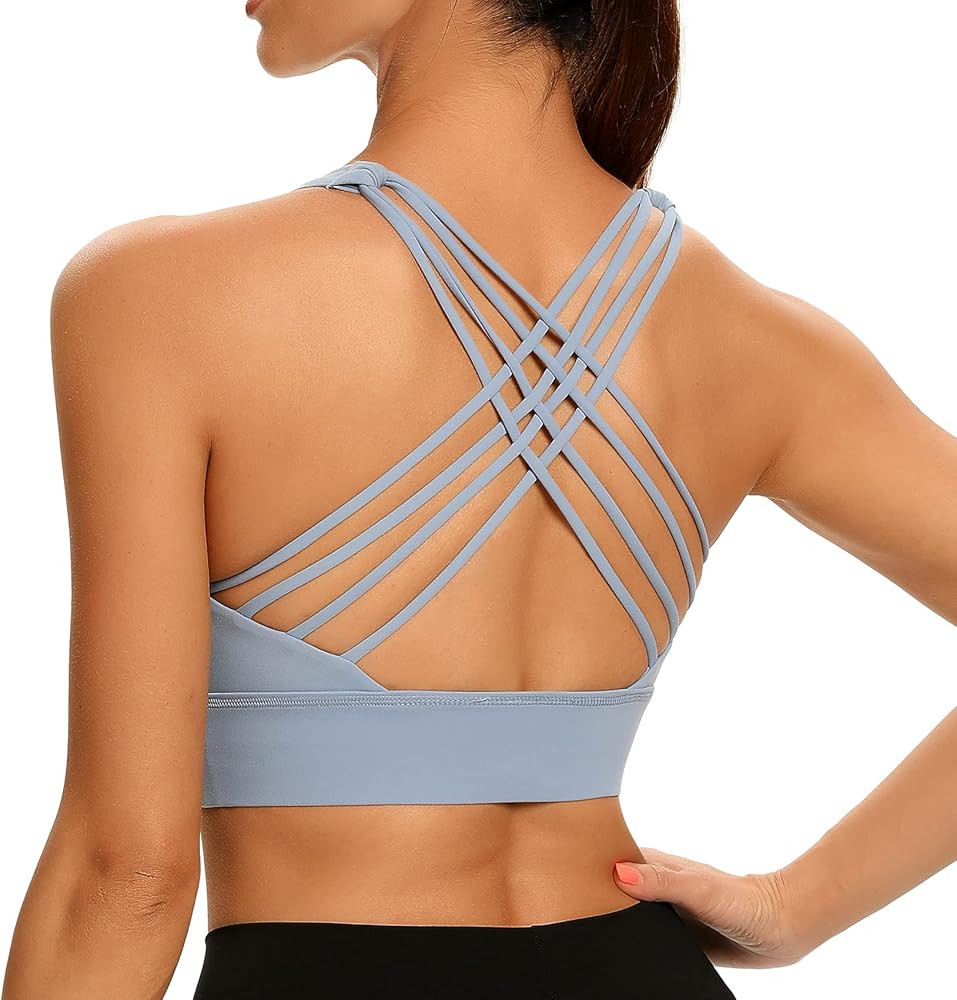 Lemedy Women Cross Back Sports Bra Fitness Yoga Strappy Longline Crop Tank Top | Amazon (US)