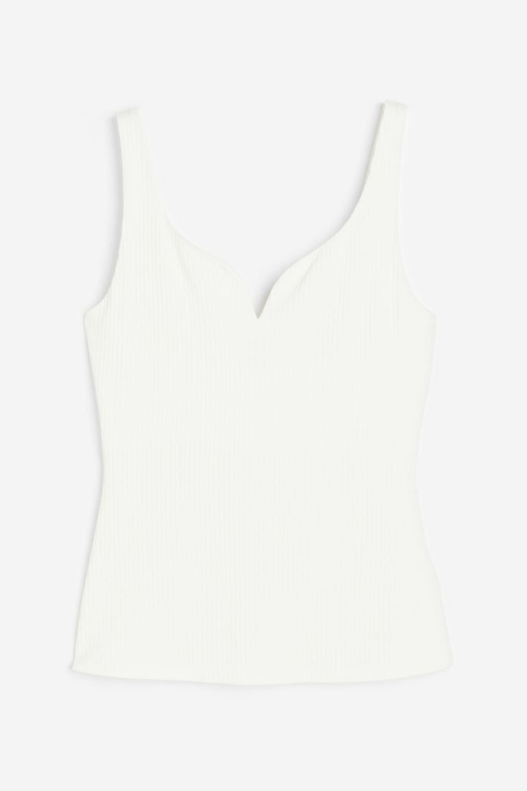 Ribbed top - Sweetheart neckline - Sleeveless - White - Ladies | H&M GB | H&M (UK, MY, IN, SG, PH, TW, HK)