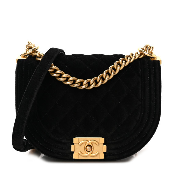 Velvet Quilted Small Boy Messenger Bag Black | FASHIONPHILE (US)