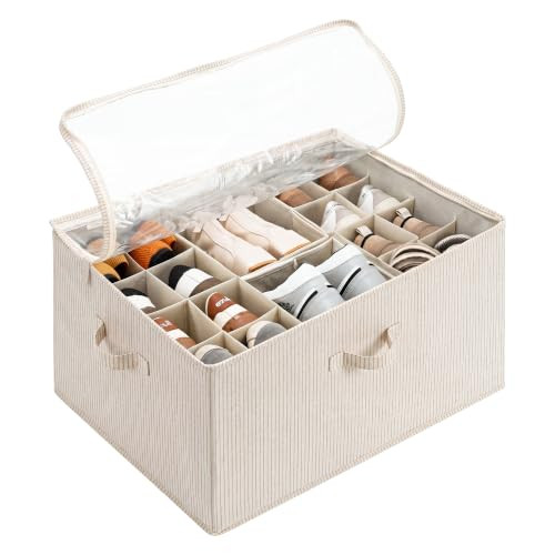 StorageWorks 24-Pair Large Closet Shoe Organizer, Khaki and Beige Stripes | Amazon (US)