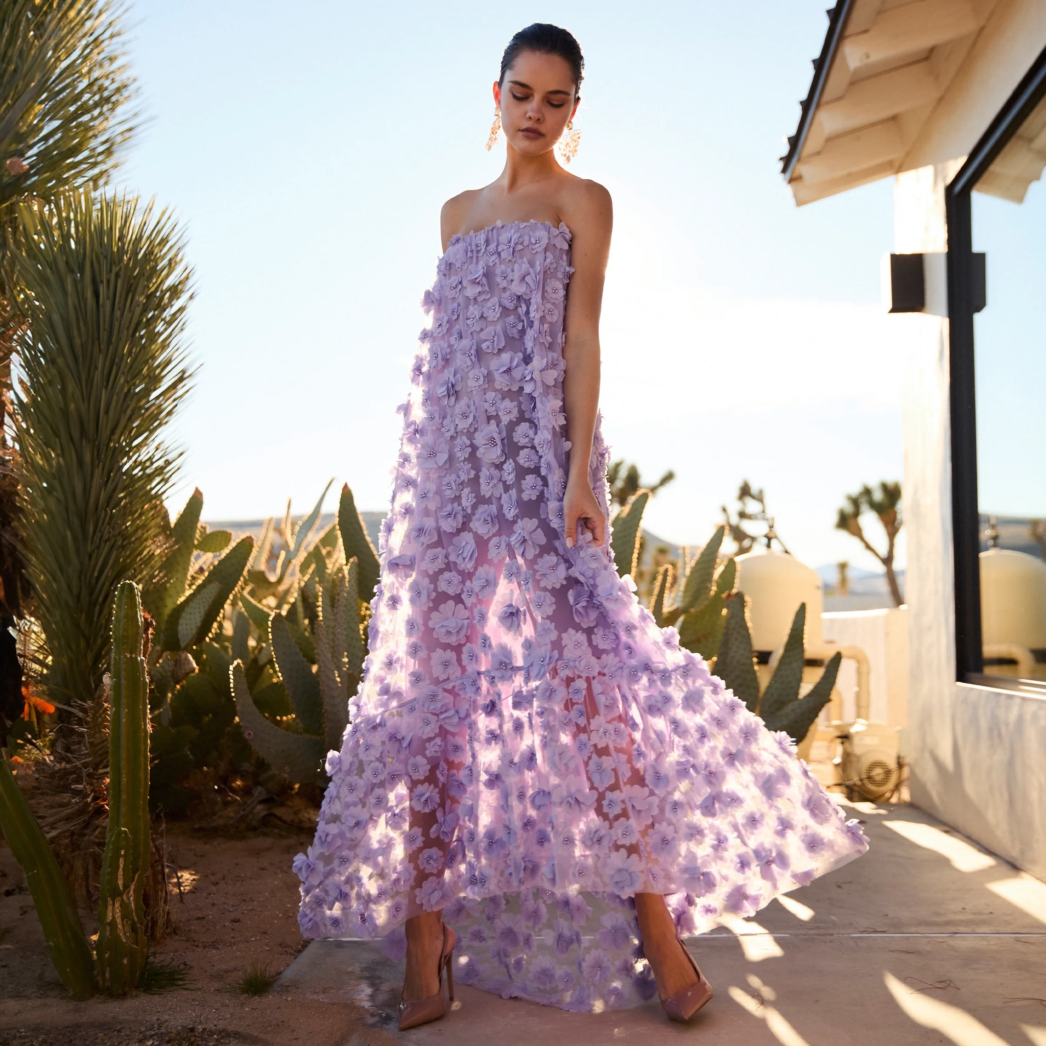 This dress is called Athena and would be the perfect look for TCU graduation! I love this look and shade of purple. It would also be a great wedding event dress for summer.