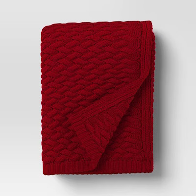 Chenille knit Throw Blanket Red - Threshold™: Midweight Basket Weave, 50x60", Sensory Friendly,... | Target