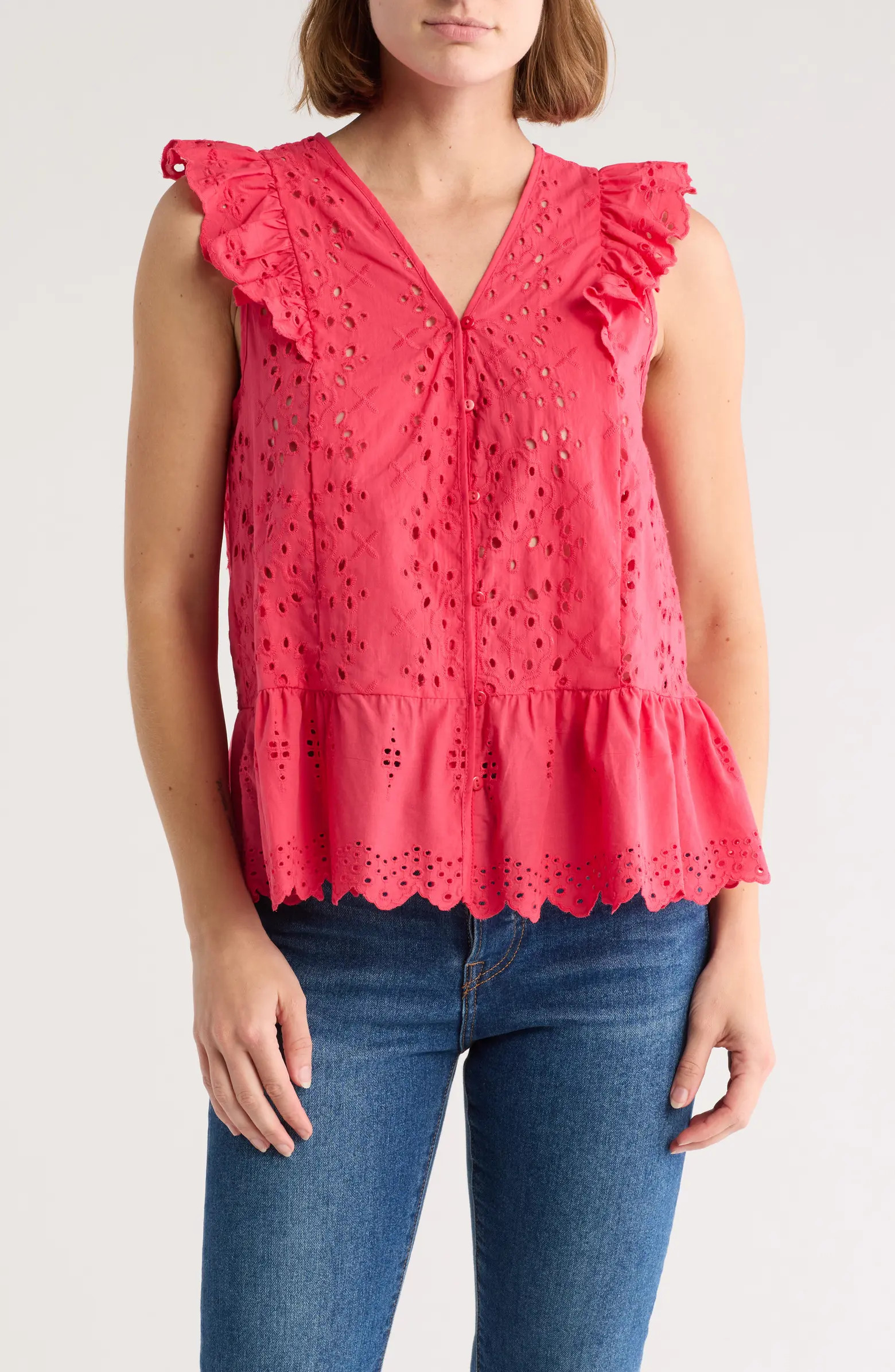 Eyelet Cap Sleeve Top | Nordstrom Rack