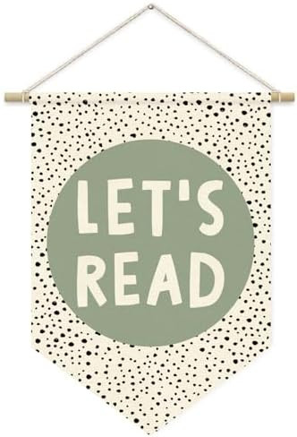Let's Read Sage Green Banner, Boho Classroom Decor, Trendy Black Dots Wall Hanging Pennant Flag B... | Amazon (US)